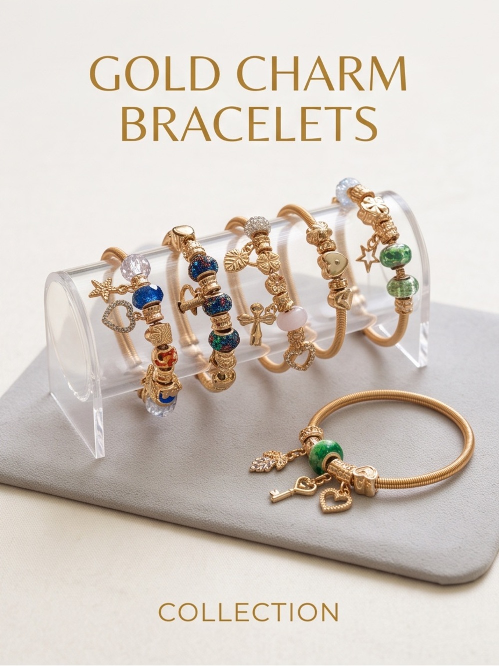 Set of 5 Gold Charm Bracelets for Girls & Tweens (7 Inches)